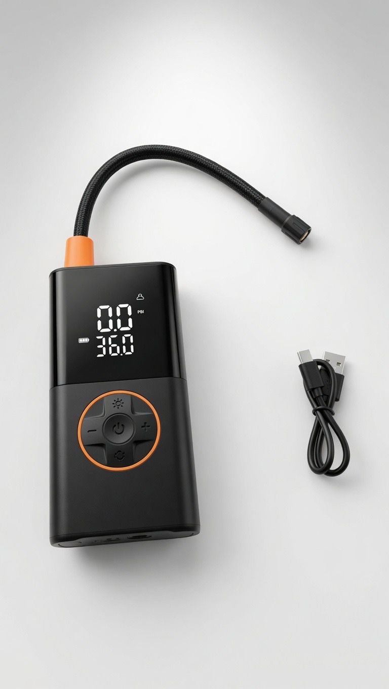 Compact Wireless Air Inflator - Digital Display Handheld Pump for Cars & Bikes